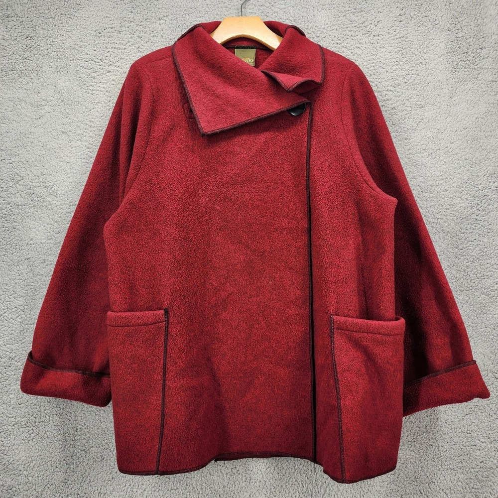 Maralyce Ferree Womens Medium Red Fleece Asymmetric Wrap Jacket Art to Wear‎ USA